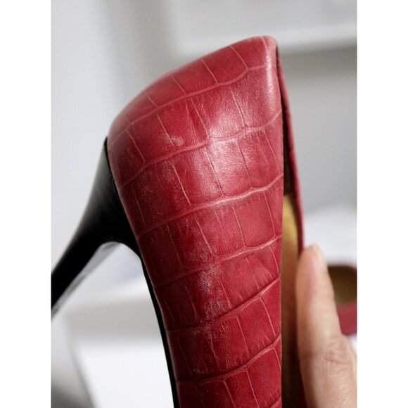 Ralph Lauren "Adena" Red Reptile Textured Leather Stiletto Heels - Women's Size - Picture 7 of 10